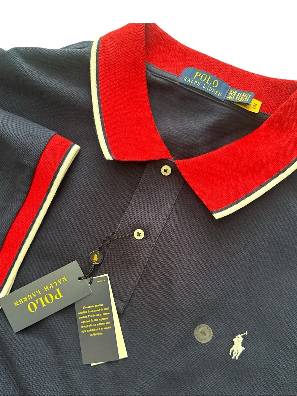 NWT Polo Ralph Lauren 3X 3XL Big Man's Blue, Red & White Cotton Mesh POLO